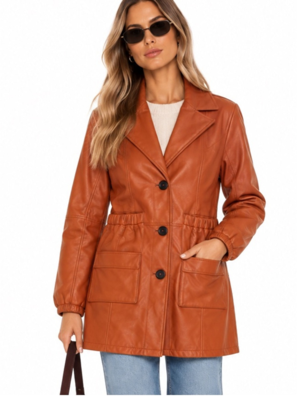 Maxime Zeaberg Toronto 100% Sheepskin Leather Cognac Long Jacket Coat
